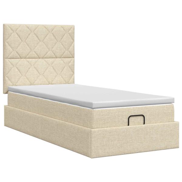 Ottoman Bett mit Matratze mit Kopfteil Creme 100 x 200 cm Stoff