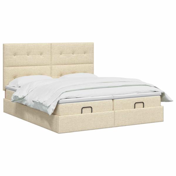 Ottoman Bett mit Matratze mit Kopfteil 2 Stk. Creme Stoff