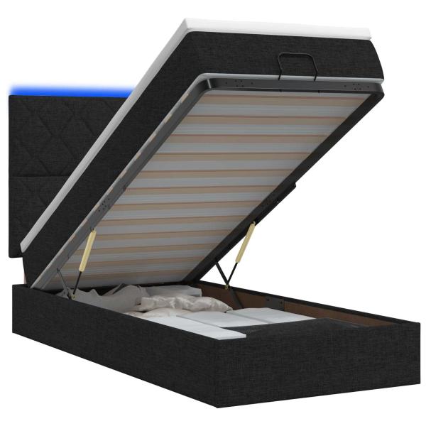 Ottoman-Bett mit Matratze und LED Schwarz 90 x 190 cm Stoff