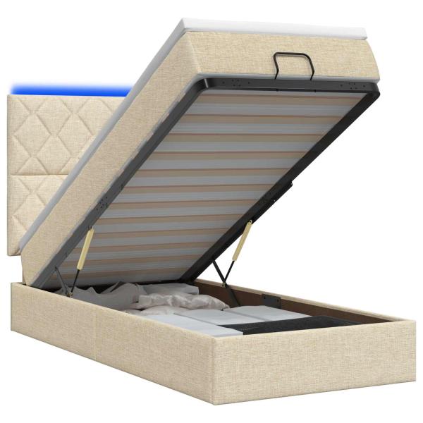 Ottoman-Bett mit Matratze und LED Creme 100 x 200 cm Stoff