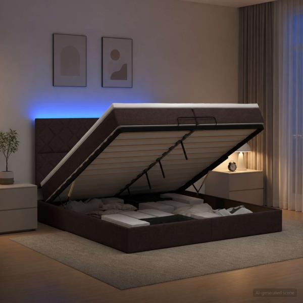 Ottoman-Bett mit Matratze und LED Dunkelbraun 200 x 200 cm