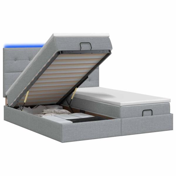 Ottoman-Bett mit Matratze und LED Hellgrau 200 x 200 cm Stoff