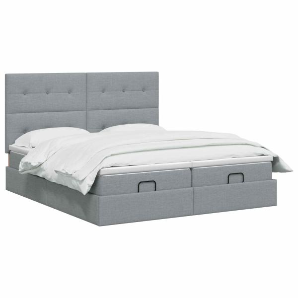 Ottoman-Bett mit Matratze und LED Hellgrau 200 x 200 cm Stoff