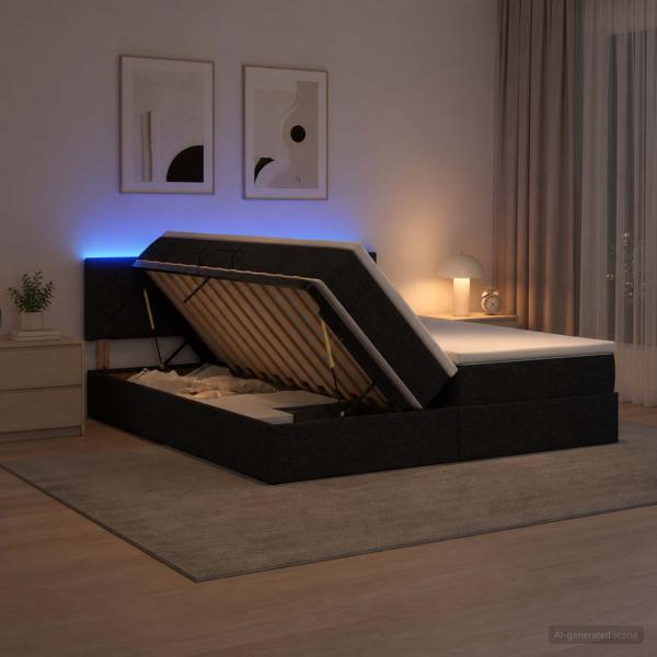 ARDEBO.de - LED-Speicherbett mit Matratze Schwarz 180 x 200 cm Stoff
