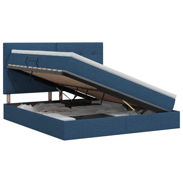 Aufbewahrungsbett mit Matratze Blau 160 x 200 cm Stoff
