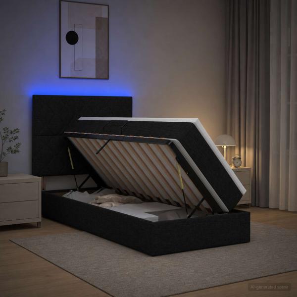 LED-Speicherbett mit Matratze Schwarz 90 x 190 cm Stoff