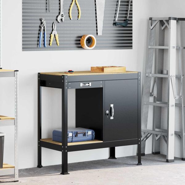 ARDEBO.de - Werkbank mit Regal Schwarz 90 x 49 x 91 cm Sperrholz und Metall