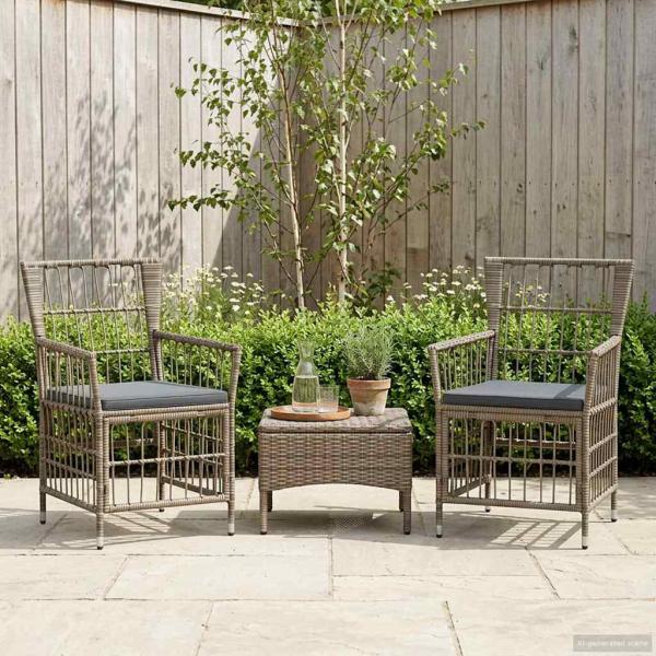 ARDEBO.de - Gartenst?hle 2 stk. Grau PE Rattan, Stahl und Polyesterstoff