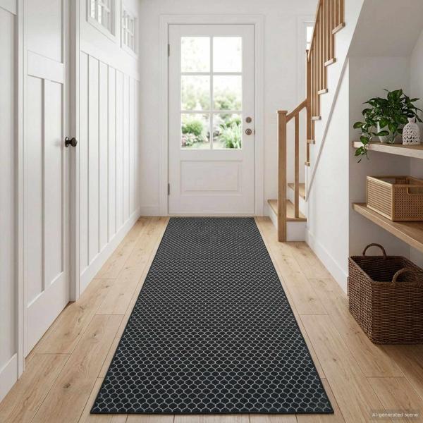 ARDEBO.de - Teppichläufer ORIZ 1150 gsm Schwarzes Netzmuster