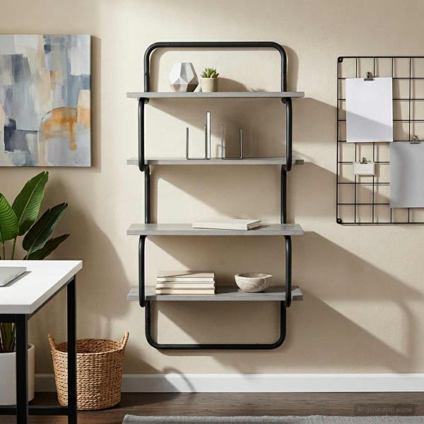 ARDEBO.de - 4-stufiges Wandregal Sonoma-Grau 80 x 24,5 x 104 cm