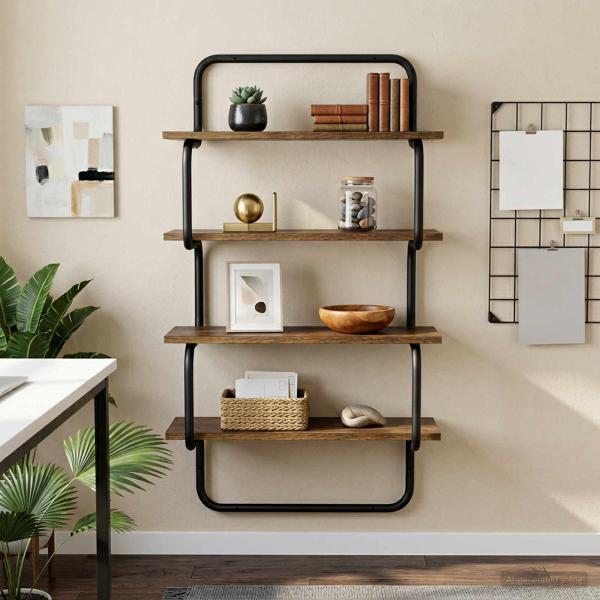 ARDEBO.de - 4-stufiges Wandregal Räuchereiche 40 x 24,5 x 104 cm