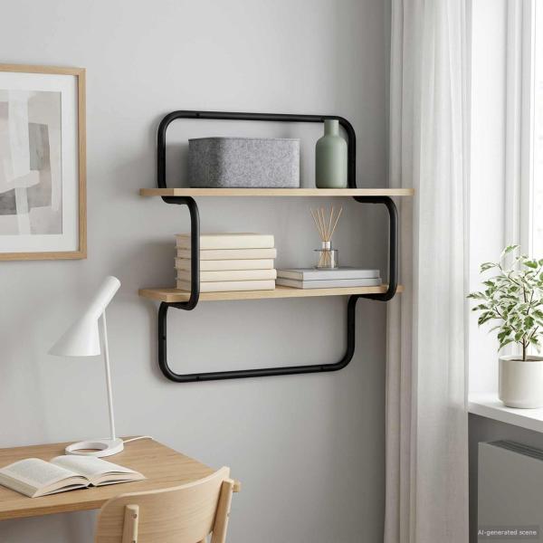 ARDEBO.de - 2-stufiges Wandregal Sonoma-Eiche 60 x 24,5 x 61 cm