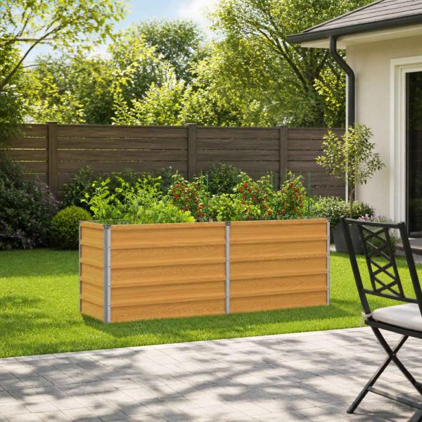 ARDEBO.de - Hochbeet im Garten Holz Natur 163 x 40 x 55 cm Stahl