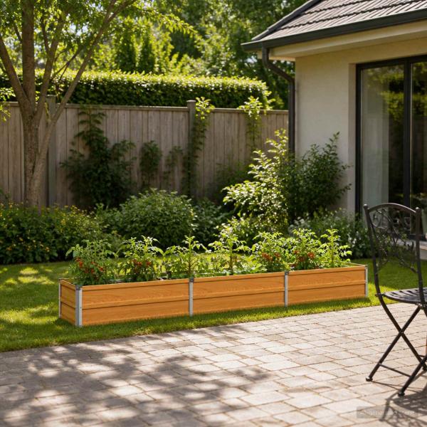 ARDEBO.de - Hochbeet im Garten Holz Natur 240 x 40 x 24 cm Stahl