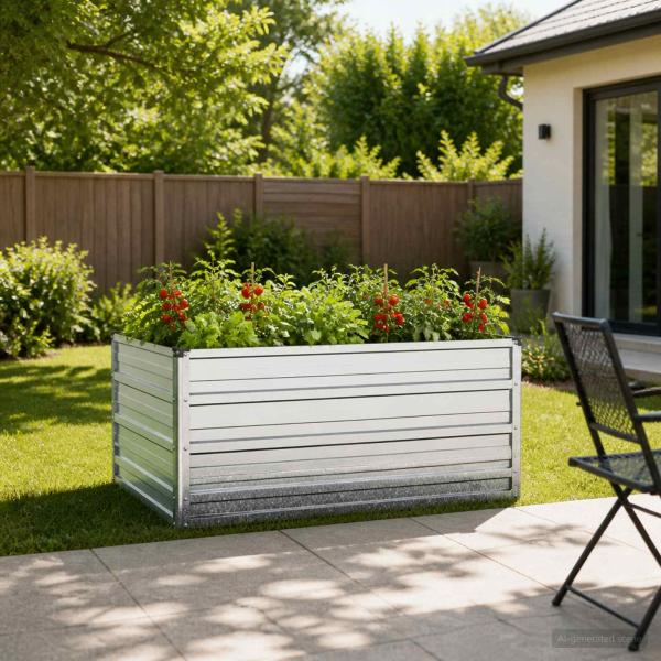 ARDEBO.de - Hochbeet im Garten Verzinktes Silber 100 x 80 x 55 cm Stahl