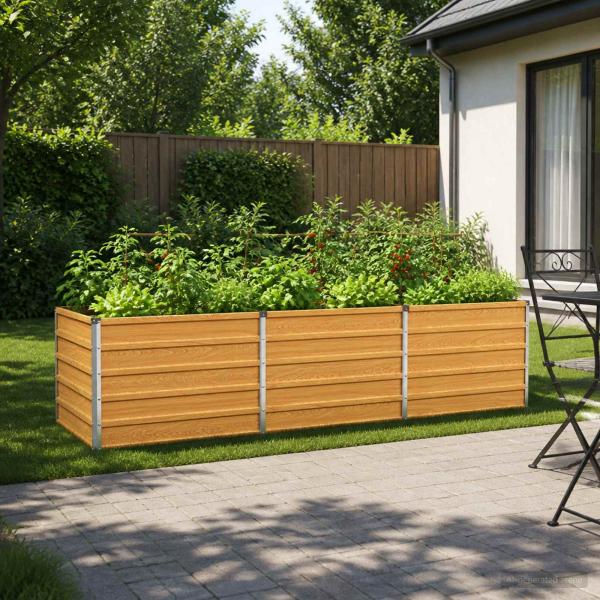 ARDEBO.de - Hochbeet im Garten Holz Natur 242 x 80 x 55 cm Stahl