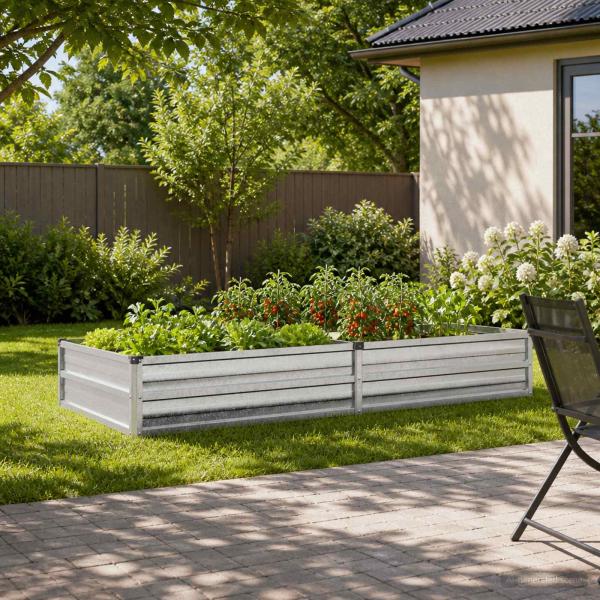 ARDEBO.de - Hochbeet im Garten Silber 160 x 80 x 24 cm verzinkt