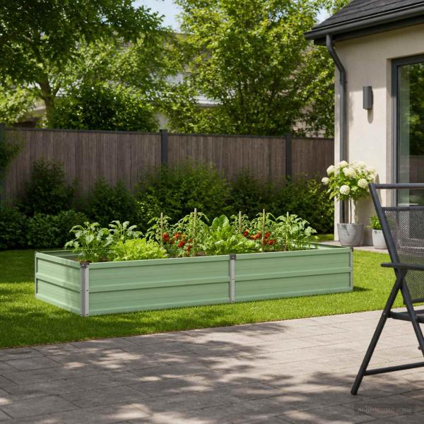 ARDEBO.de - Hochbeet im Garten Pastellgrün 160 x 80 x 24 cm Stahl