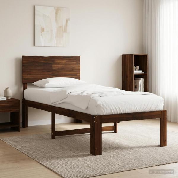 ARDEBO.de - Einzelbettgestell mit Kopfteil ROSTOCK Dunkelbraun 75 x 190 cm