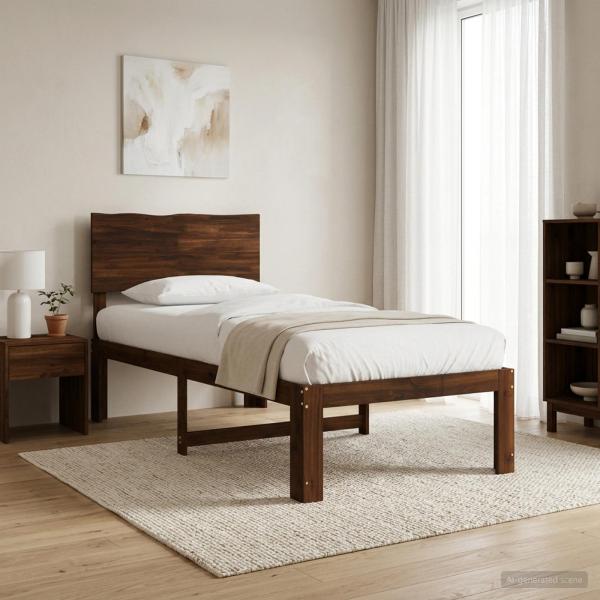ARDEBO.de - Einzelbettgestell mit Kopfteil ROSTOCK Dunkelbraun 90 x 190 cm