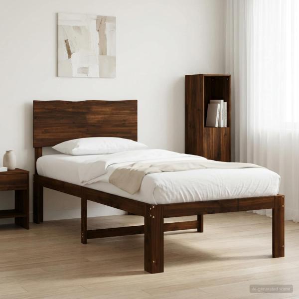ARDEBO.de - Einzelbettgestell mit Kopfteil ROSTOCK Dunkelbraun 80 x 200 cm
