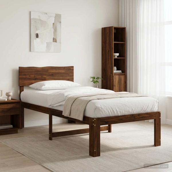 ARDEBO.de - Einzelbettgestell mit Kopfteil ROSTOCK Dunkelbraun 90 x 190 cm