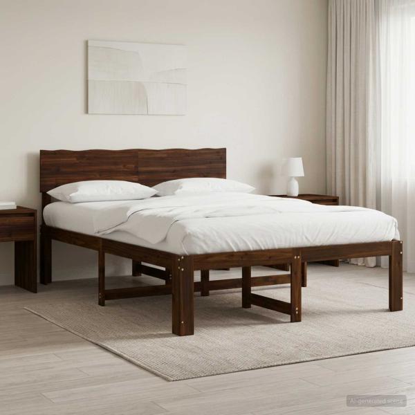 ARDEBO.de - Doppelbettgestell mit Kopfteil ROSTOCK Dunkelbraun 135 x 190 cm