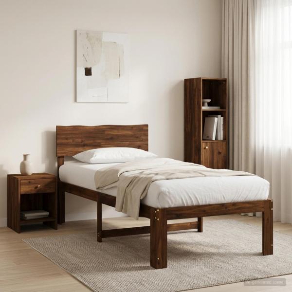 ARDEBO.de - Einzelbettgestell mit Kopfteil ROSTOCK Dunkelbraun 100 x 200 cm