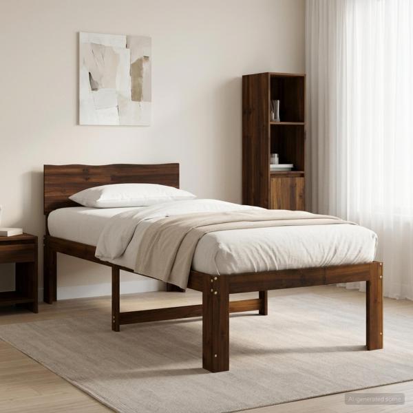 ARDEBO.de - Einzelbettgestell mit Kopfteil ROSTOCK Dunkelbraun 80 x 200 cm