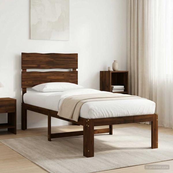 ARDEBO.de - Einzelbettgestell mit Kopfteil ROSTOCK Dunkelbraun 90 x 190 cm