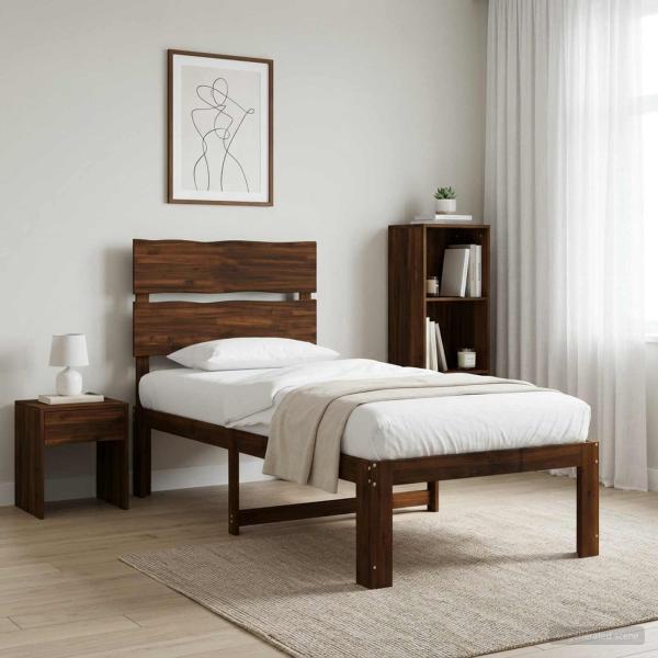 ARDEBO.de - Einzelbettgestell mit Kopfteil ROSTOCK Dunkelbraun 90 x 200 cm