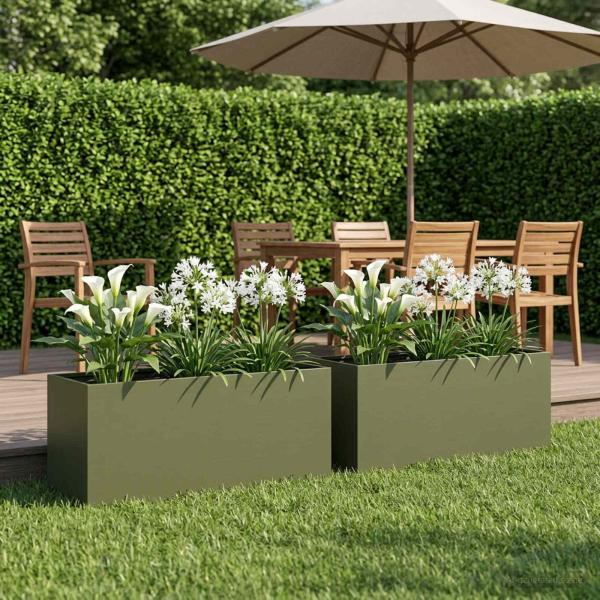 ARDEBO.de - Garten-Pflanzgefäß 2 stk. Olivgrün 100 x 40 x 40 cm