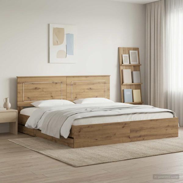ARDEBO.de - Bed Frame with Storage and Headboard Artisan Oak 180 x 200 cm
