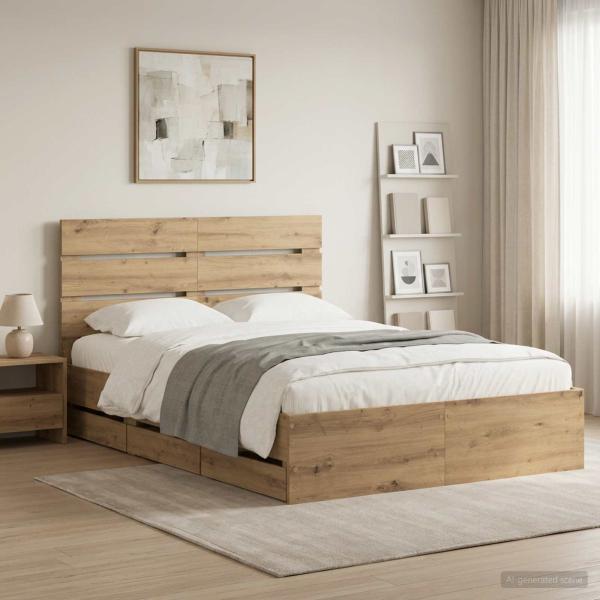 ARDEBO.de - Bed Frame with Storage and Headboard Artisan Oak 160 x 200 cm
