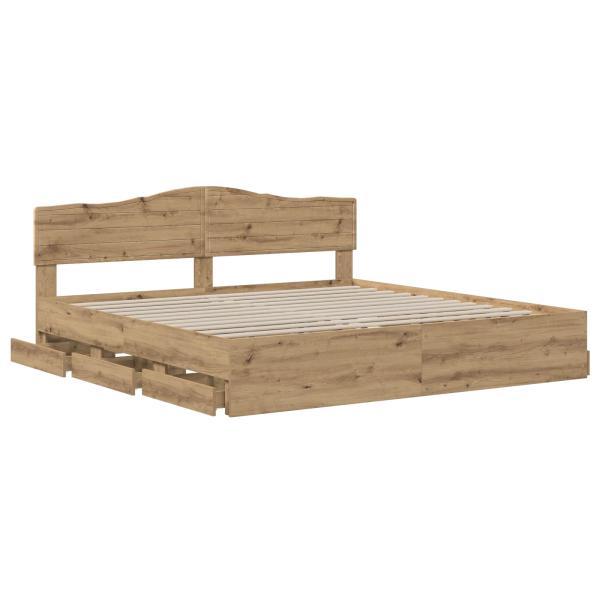 Bed Frame with Storage and Headboard Artisan Oak 180 x 200 cm