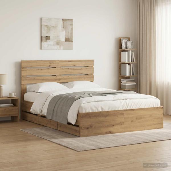 ARDEBO.de - Bed Frame with Storage and Headboard Artisan Oak 120 x 200 cm
