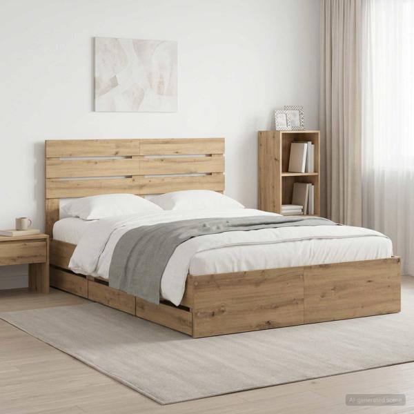 ARDEBO.de - Bed Frame with Storage and Headboard Artisan Oak 160 x 200 cm