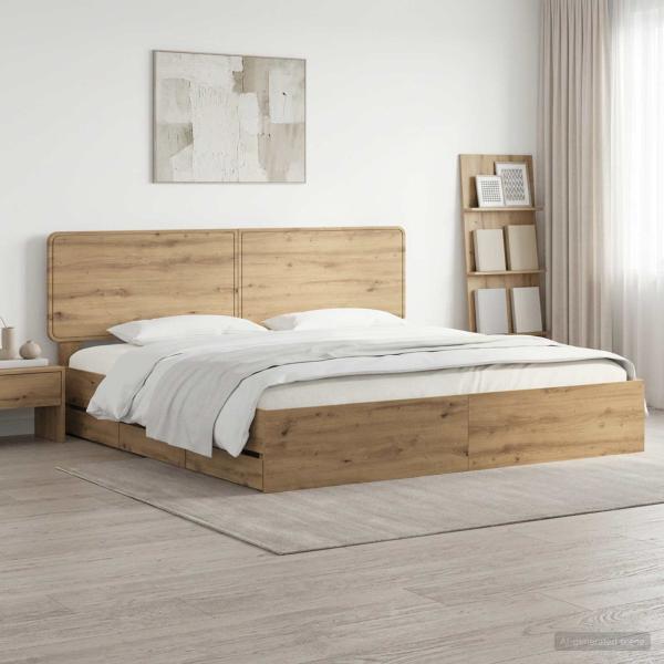 ARDEBO.de - Bed Frame with Storage and Headboard Artisan Oak 180 x 200 cm