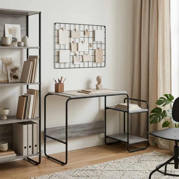 ARDEBO.de - Schreibtisch mit Stauraum Sonoma-Grau 131,5 x 50 x 75,5 cm