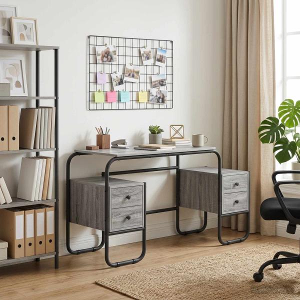 ARDEBO.de - Schreibtisch mit Stauraum Sonoma-Grau 145 x 50 x 75 cm