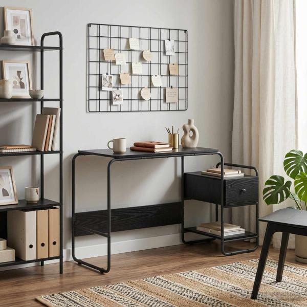 ARDEBO.de - Schreibtisch mit Stauraum Schwarz Eichen-Optik
