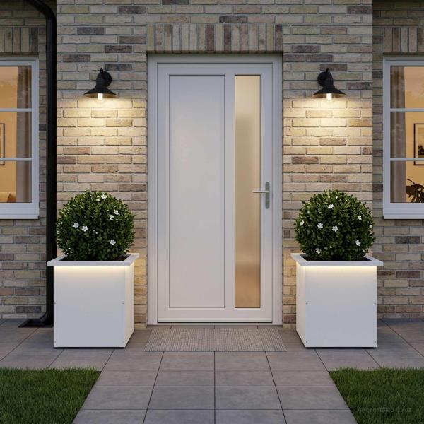 ARDEBO.de - Garten-Pflanzkübel mit LED 2 stk. Weiß 40 x 40 x 40 cm Stahl