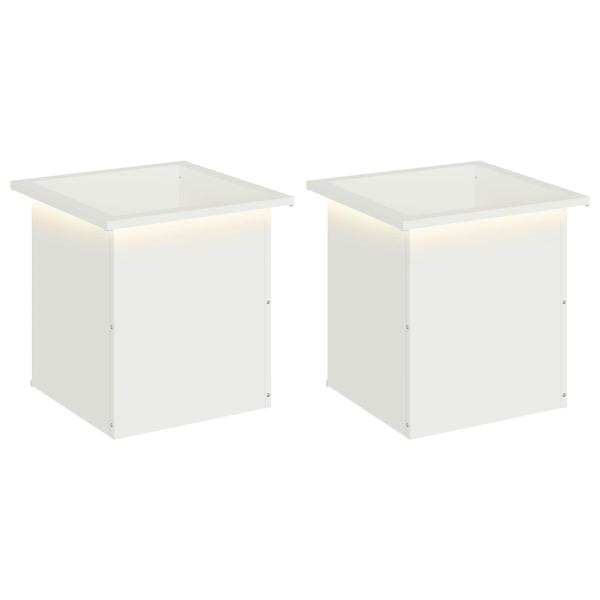 Garten-Pflanzkübel mit LED 2 stk. Weiß 40 x 40 x 40 cm Stahl