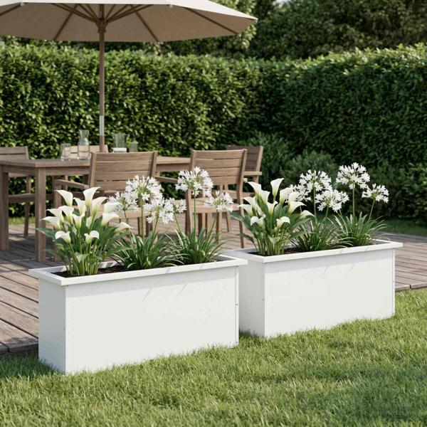 ARDEBO.de - Garten-Pflanzkübel mit LED 2 stk. Weiß 30 × 100 × 30 cm Stahl