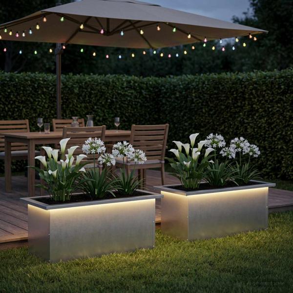 ARDEBO.de - Garten-Pflanzkübel mit LED 2 stk. Silber 30 × 60 × 30 cm