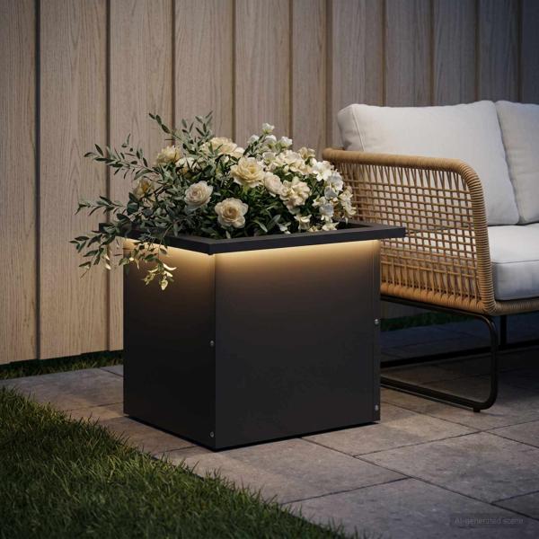 Garten-Pflanzkübel mit LED Schwarz 30 x 40 x 30 cm Stahl