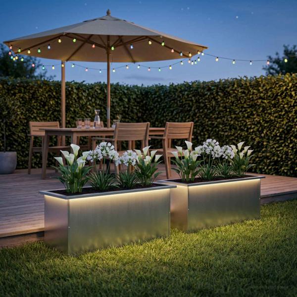 ARDEBO.de - Garten-Pflanzkübel mit LED 2 stk. Silber 40 x 80 x 40 cm