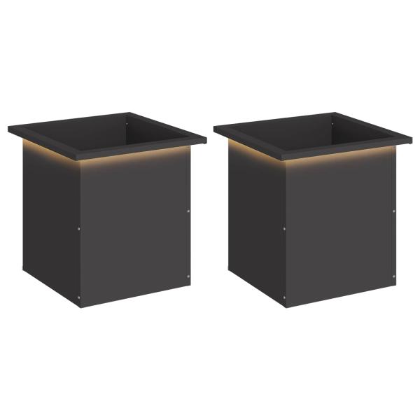 Garten-Pflanzkübel mit LED 2 stk. Schwarz 40 x 40 x 40 cm Stahl