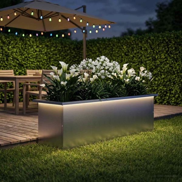 Garten-Pflanzkübel mit LED Silber 30 × 100 × 30 cm