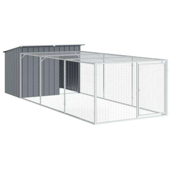 Hundehütte mit Auslauf Anthrazit 153x396x110 cm Verzinkter Stahl